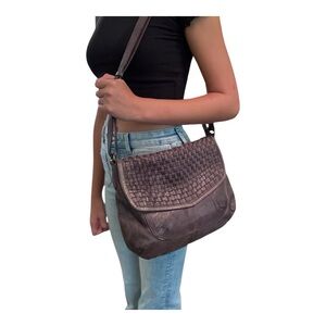Valentina genuine leather brown crossbody shoulder bag woven leather flap